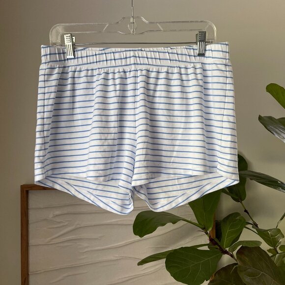 Women's LAKE Blue & White Striped Soft Pima Cotton Sleep Lounge Shorts Medium M - Picture 1 of 3